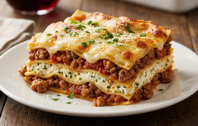 Three-Cheese Lasagna with Garlic Bread - Recipe 1