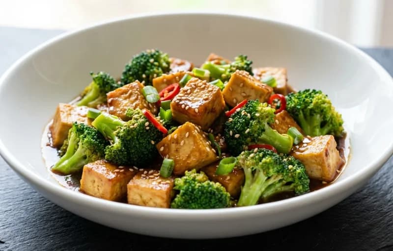 Tofu and Broccoli in Garlic Sauce with Steamed Basmati Rice - Recipe 1
