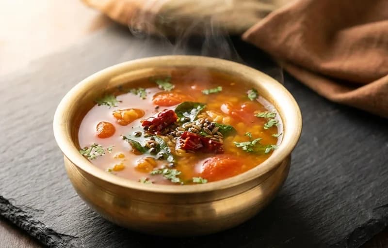 Boiled Rice, Tomato Saru and Beans Poriyal - Recipe 2