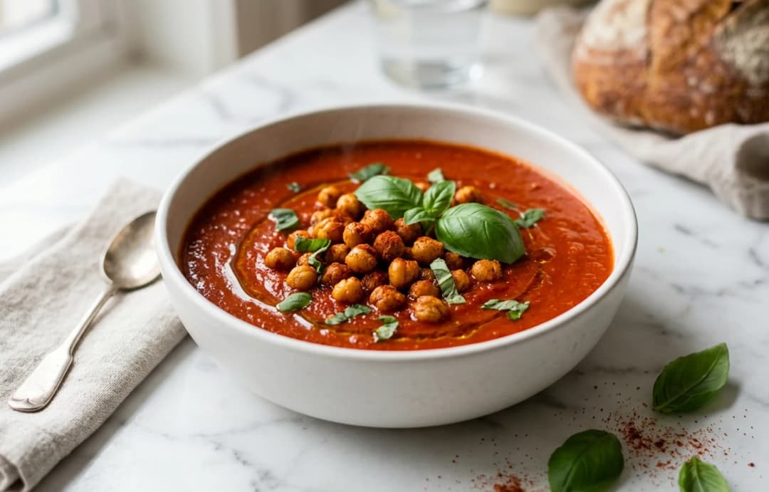 Tomato Soup with Chickpea Croutons