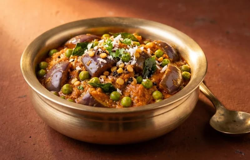 Vankaya Batani Kura with Steamed Basmati Rice - Recipe 1