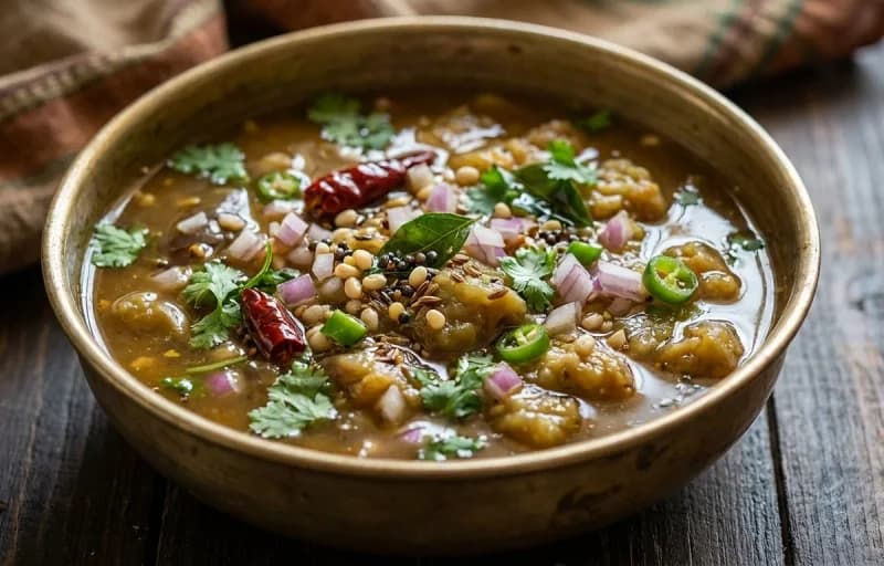 Steamed Basmati Rice, Vankaya Pachi Pulusu and Appadam - Recipe 2