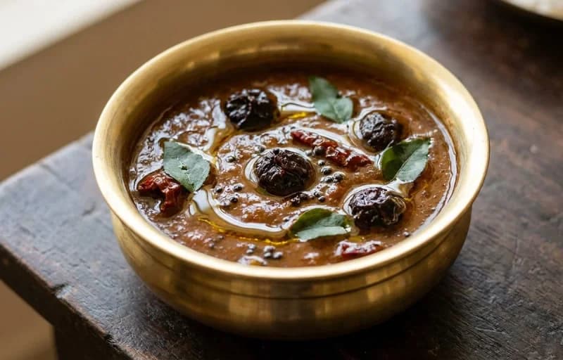 Vatha Kuzhambu, Steamed Basmati Rice, Cabbage Poriyal and Appalam - Recipe 1