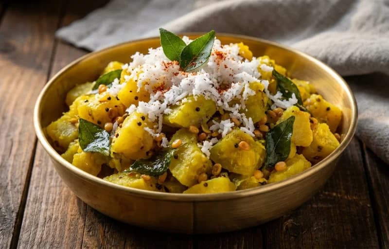 Vazhakkai Poriyal, Vegetable Sambar and Steamed Basmati Rice - Recipe 1