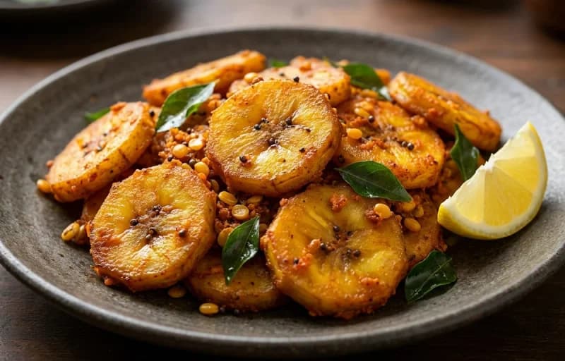 Vazhakkai Varuval, Thengai Sadam and Mango Pickle - Recipe 1