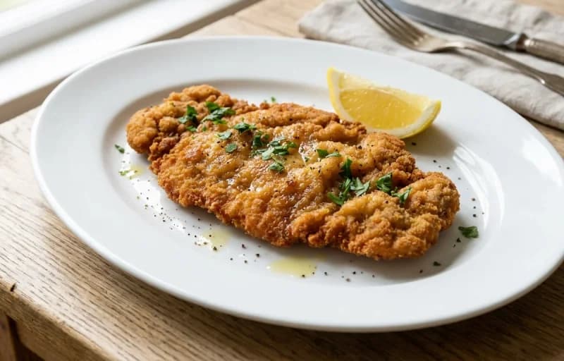 Veal Schnitzel, Buttered Parsley Potatoes and Lemon Wedges - Recipe 1