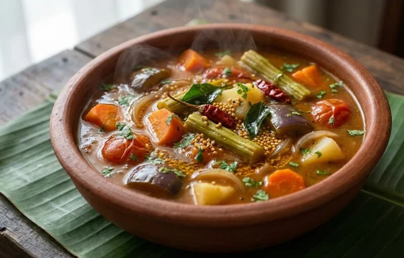 Kozhi Varuval, Vegetable Sambar and Steamed Basmati Rice - Recipe 2