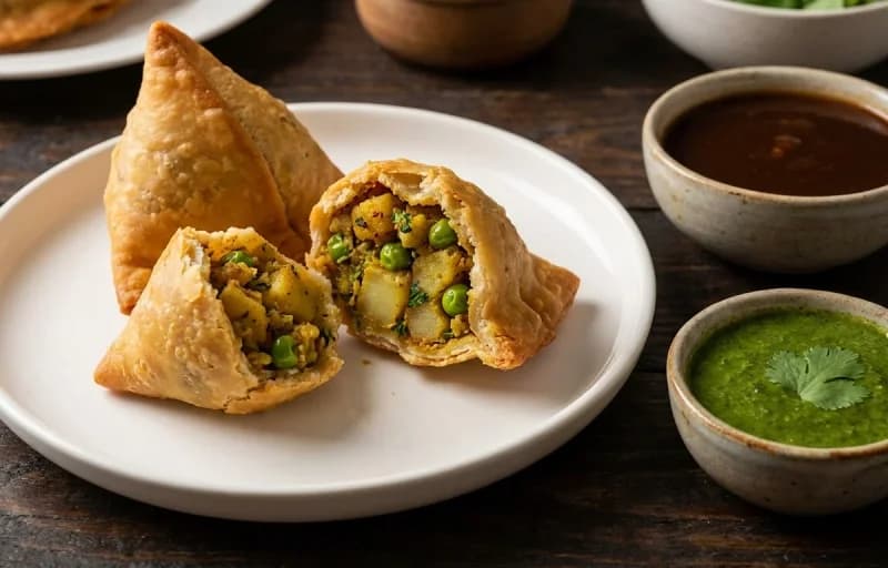 Vegetable Samosa, Mint Chutney and Tamarind Chutney - Recipe 1