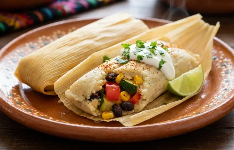 Vegetable Tamales, Salsa Roja and Savory Black Beans - Recipe 1