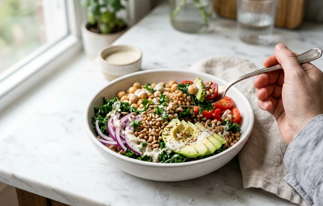 Warm Farro & Kale Bowl