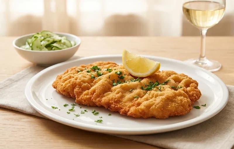 Wiener Schnitzel, Spätzle, Lemon Wedges and Kachumber - Recipe 1