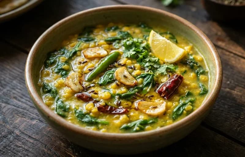 Steamed Basmati Rice, Xaak Diya Dail, Aloo Pitika and Bhindi Bhaji - Recipe 2