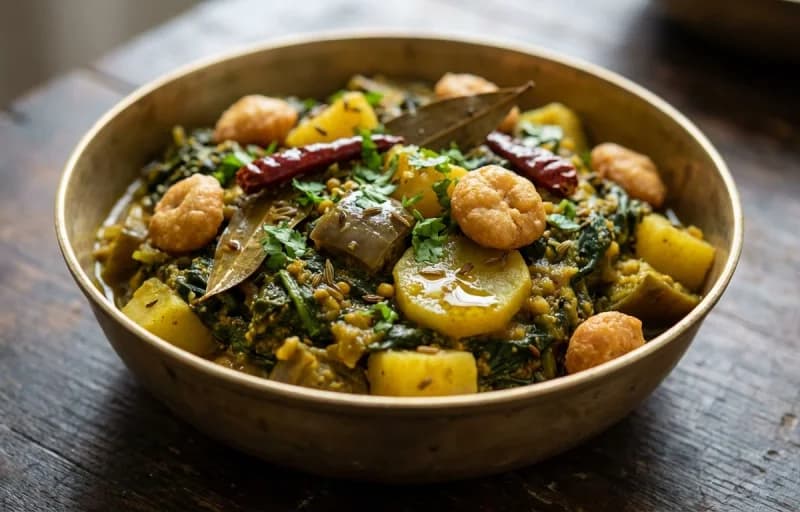 Steamed Basmati Rice, Xaakor Ghonto and Aloo Pitika - Recipe 2