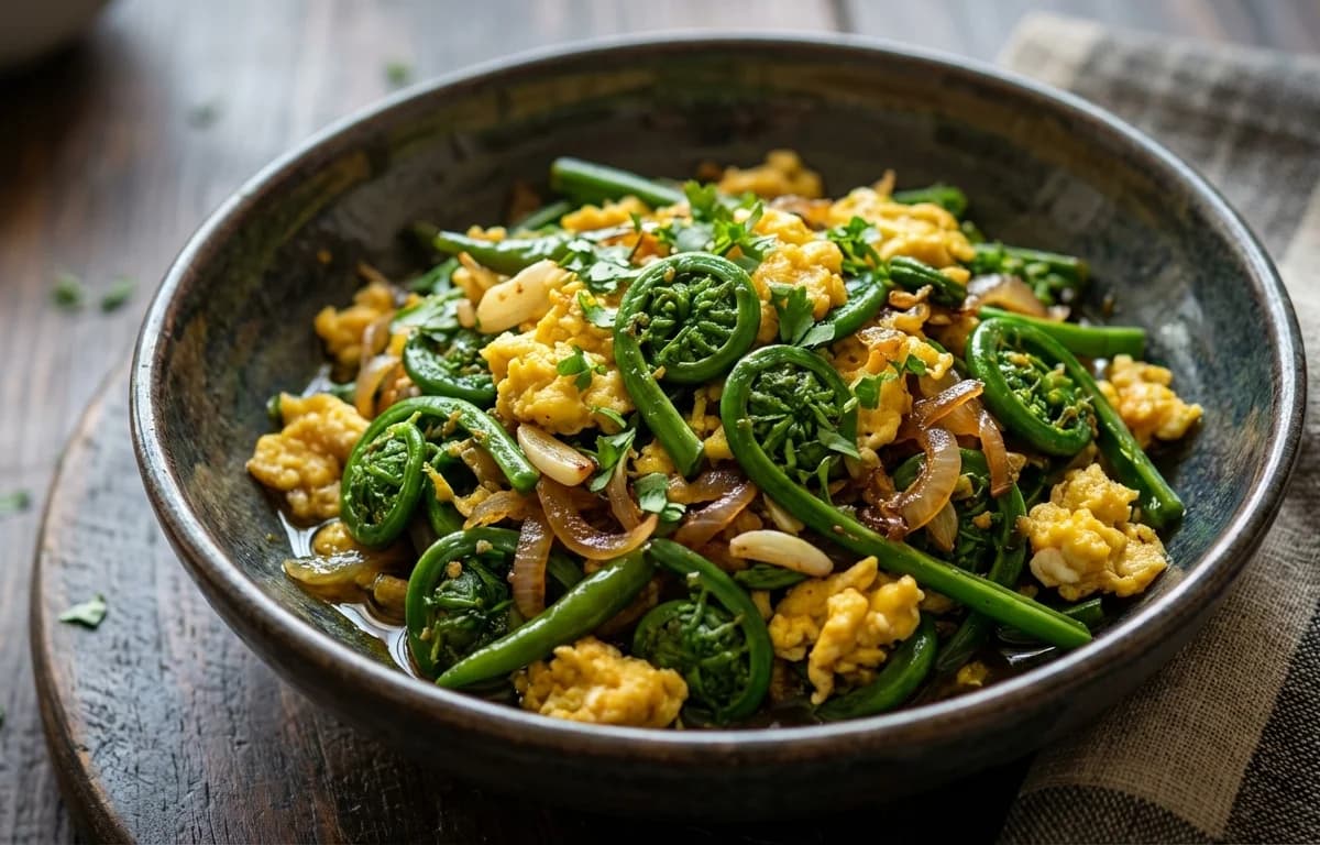 Dhekia Xaak Bhaji with Koni