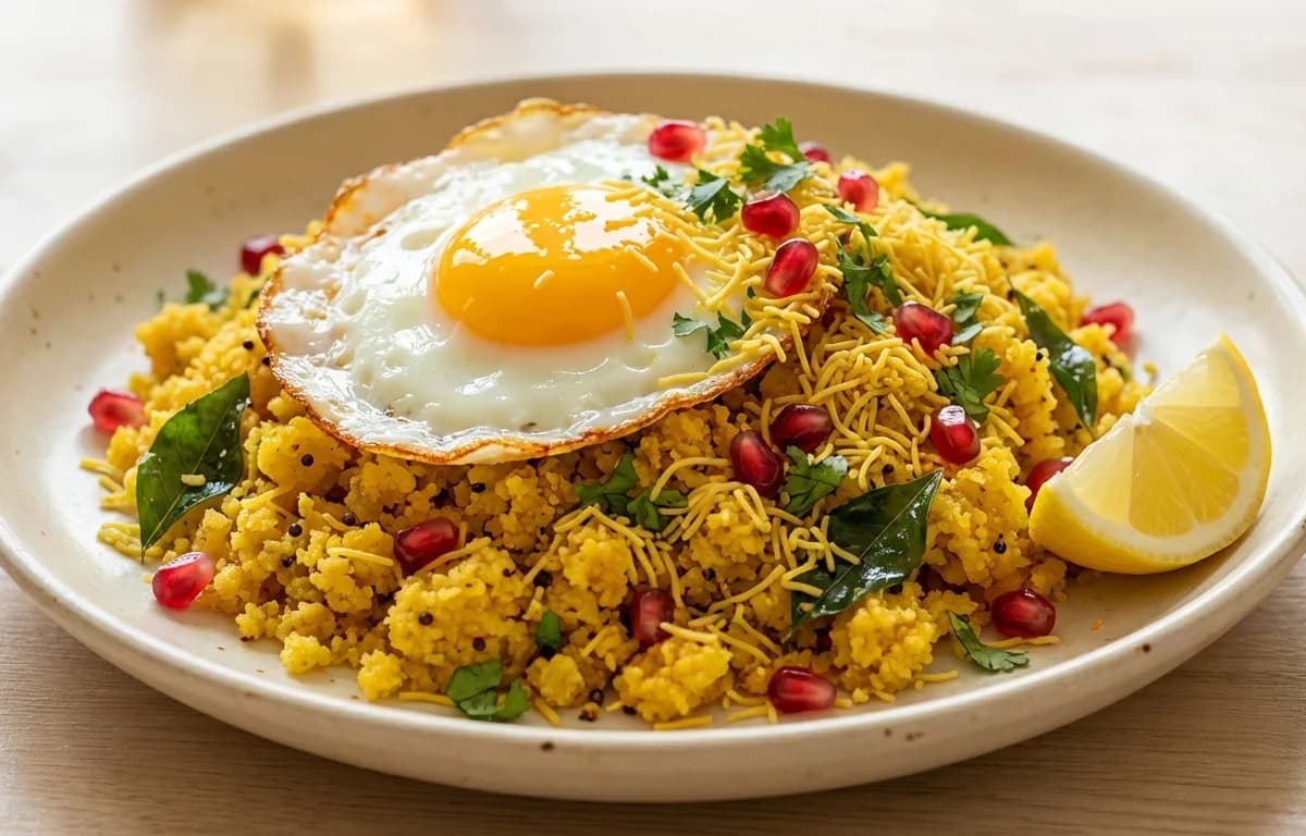 Fried Egg on Sev Khamani