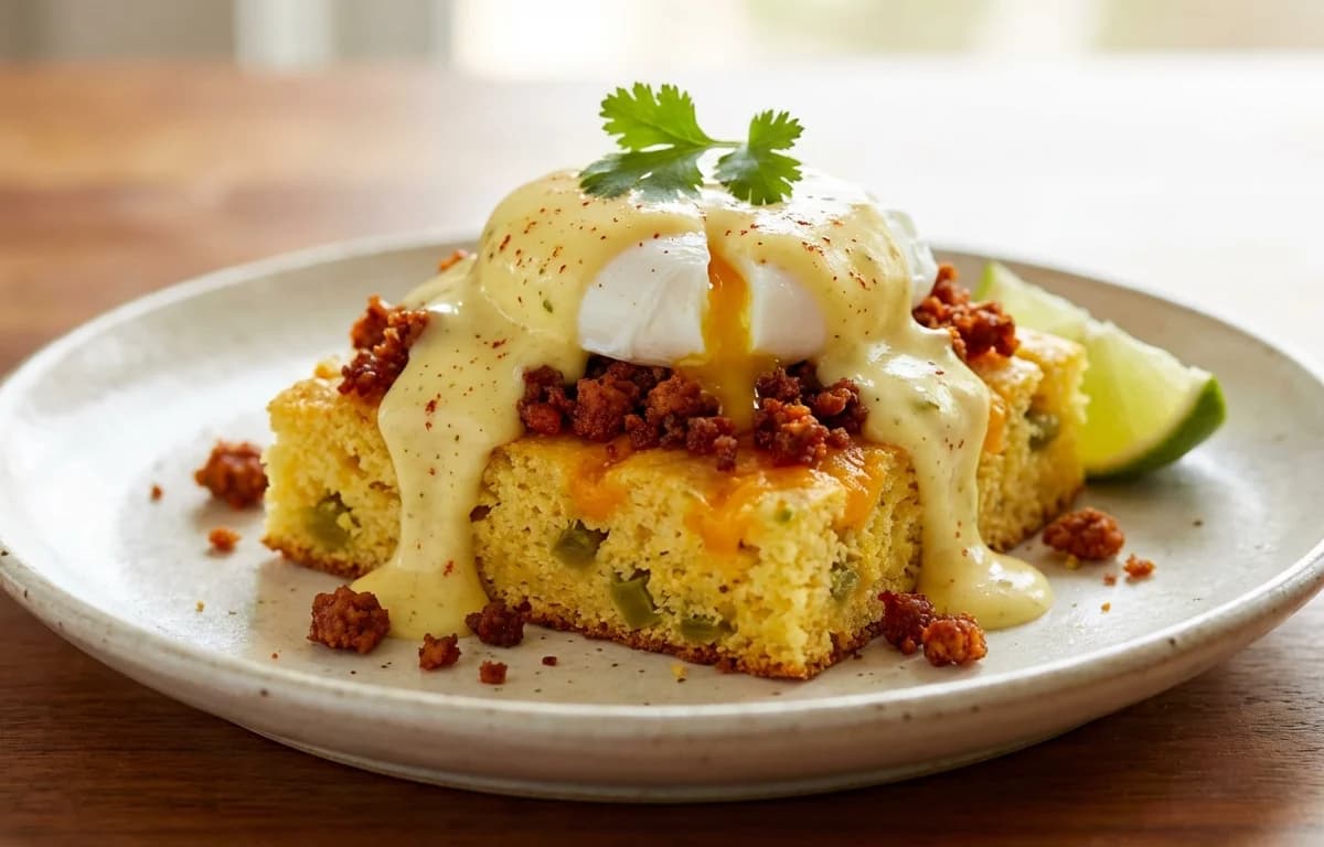 Green Chile Cornbread Benedict