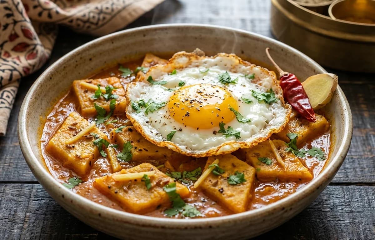 Pitod ki Sabzi with Fried Egg