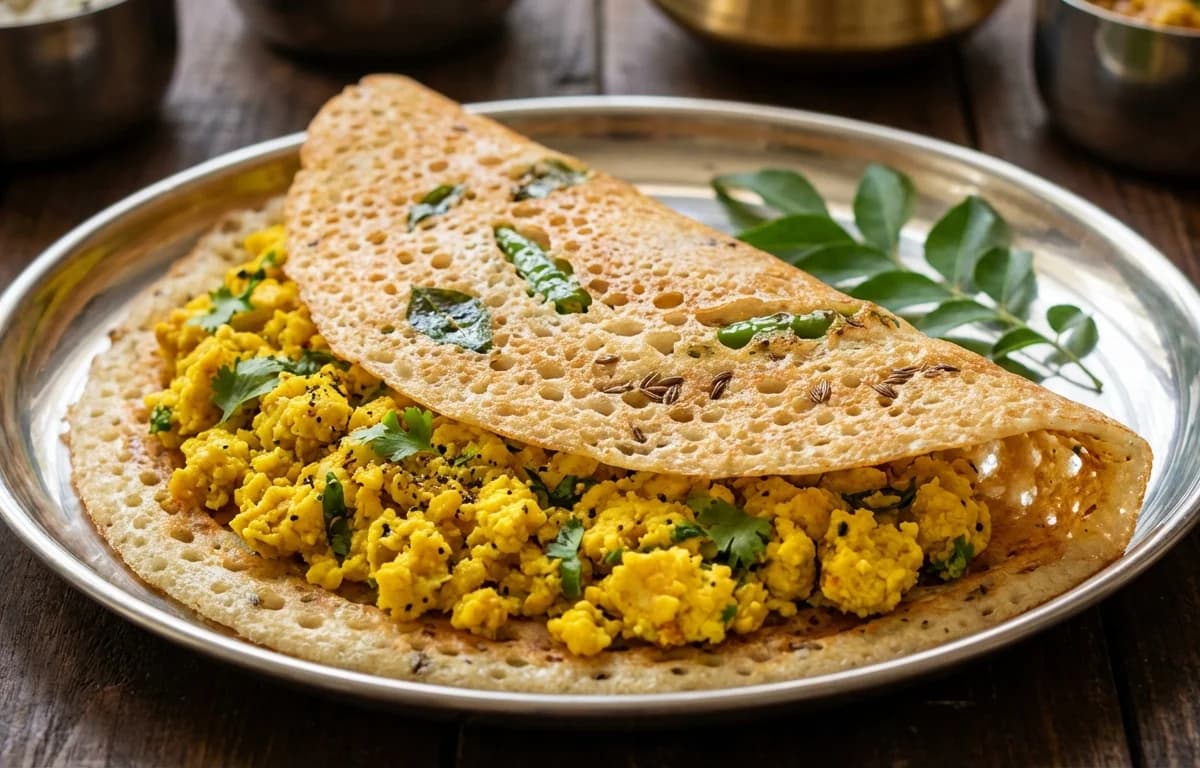 Rava Dosa with Egg Podimas