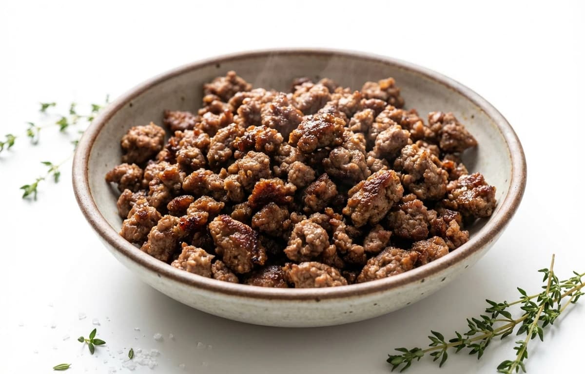 cooked grass-fed ground bison