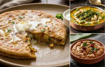 Aloo Paratha with Shahi Bhindi with Mango Pickle with Orange with Peanut Chutney