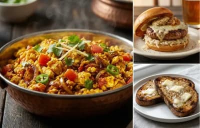 Anda Bhurji with Bratwurst Patties and Rye Toast with Butter