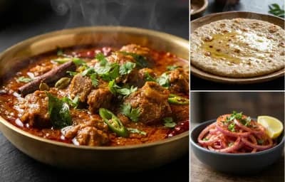 Andhra Mutton Curry with Jonna Rotte and Lachha Pyaaz
