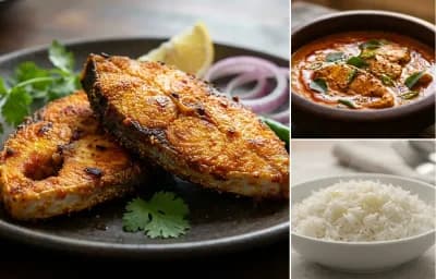 Anjal Tawa Fry with Fish Curry and Steamed Basmati Rice