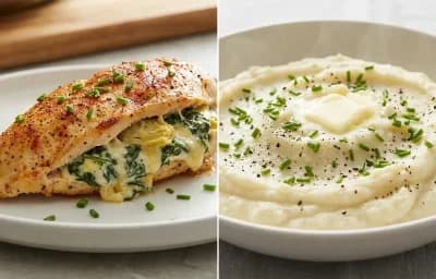 Artichoke Spinach Stuffed Chicken with Mashed Cauliflower