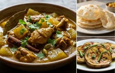 Assamese Duck Curry with Ash Gourd with Bengali Luchi and Bengena Bhaji