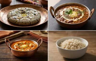 Bajra Roti with Dal Makhani with Paneer Butter Masala with Steamed White Rice with Cucumber Salad with Dahi