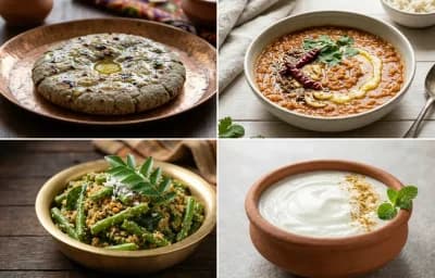 Bajra Roti with Masoor Dal with French Beans Sukka with Dahi