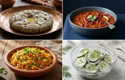 Bajra Roti with Rajma with Cabbage Sabzi with Cucumber Salad