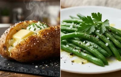 Baked Chicken Breast with Baked Potato and Steamed Green Beans