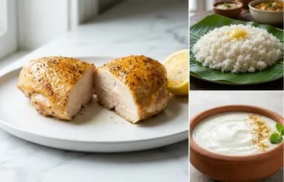 Baked Chicken Breast with Steamed Rice with Dahi