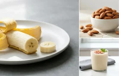 Banana with Handful of Almonds with Whey Shake