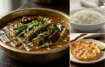 Bendakaya Pulusu with Steamed Basmati Rice