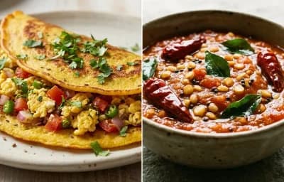 Besan Chilla Stuffed with Egg Bhurji with Tomato Chutney