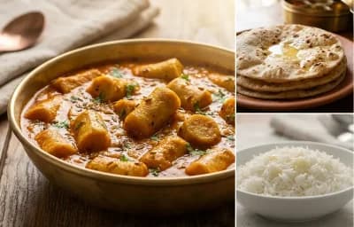 Besan Gatte ki Sabzi with Roti and Steamed Basmati Rice
