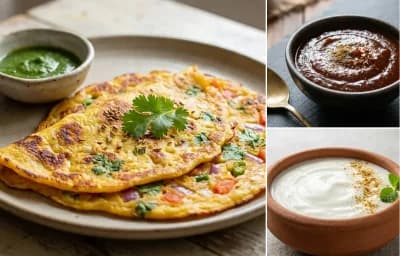 Besan jo Cheelo with Tamarind Chutney and Dahi