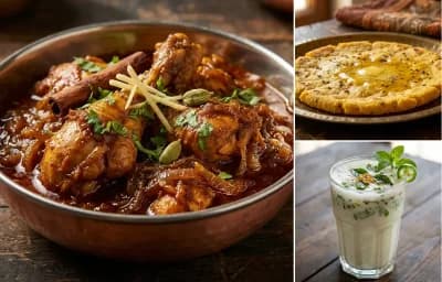 Bhuna Kukda with Makki ki Roti and Masala Chaas