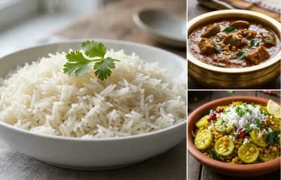 Boiled Rice with Gulla Bolu Huli and Thondekayi Palya