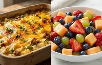 Breakfast Casserole with Side of Fruit