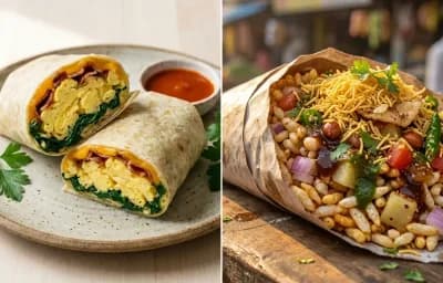 Carrot Ginger Soup with Egg And Spinach Wrap and Bhel Puri