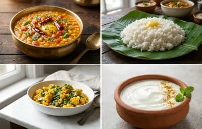 Chana Dal with Steamed White Rice with Gobi Matar Sabzi with Dahi
