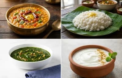 Chana Dal with Steamed White Rice with Jeera Palak with Dahi