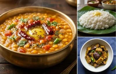Chana Dal with Steamed White Rice with Shorshe Begun
