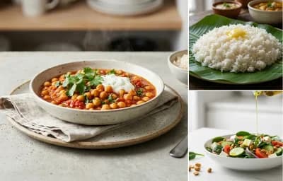 Chana Masala with Steamed White Rice with Palak Salad