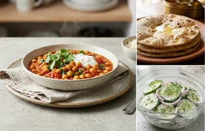 Chana Masala with Roti with Cucumber Salad
