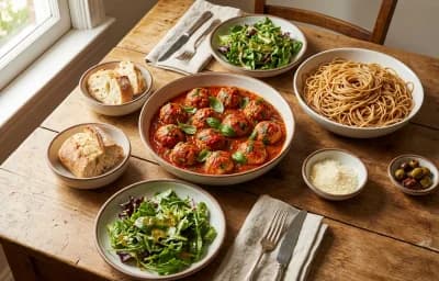 Chicken Meatballs, Herbed Tomato Sauce and Whole Wheat Spaghetti