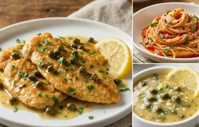 Chicken Piccata with Angel Hair Pasta with Tomato and Basil and Lemon Caper Sauce